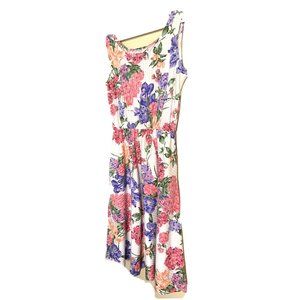 Vintage 90’s Express Tricot Asymmetrical/Bias Cocktail Party Dress Pastel Floral